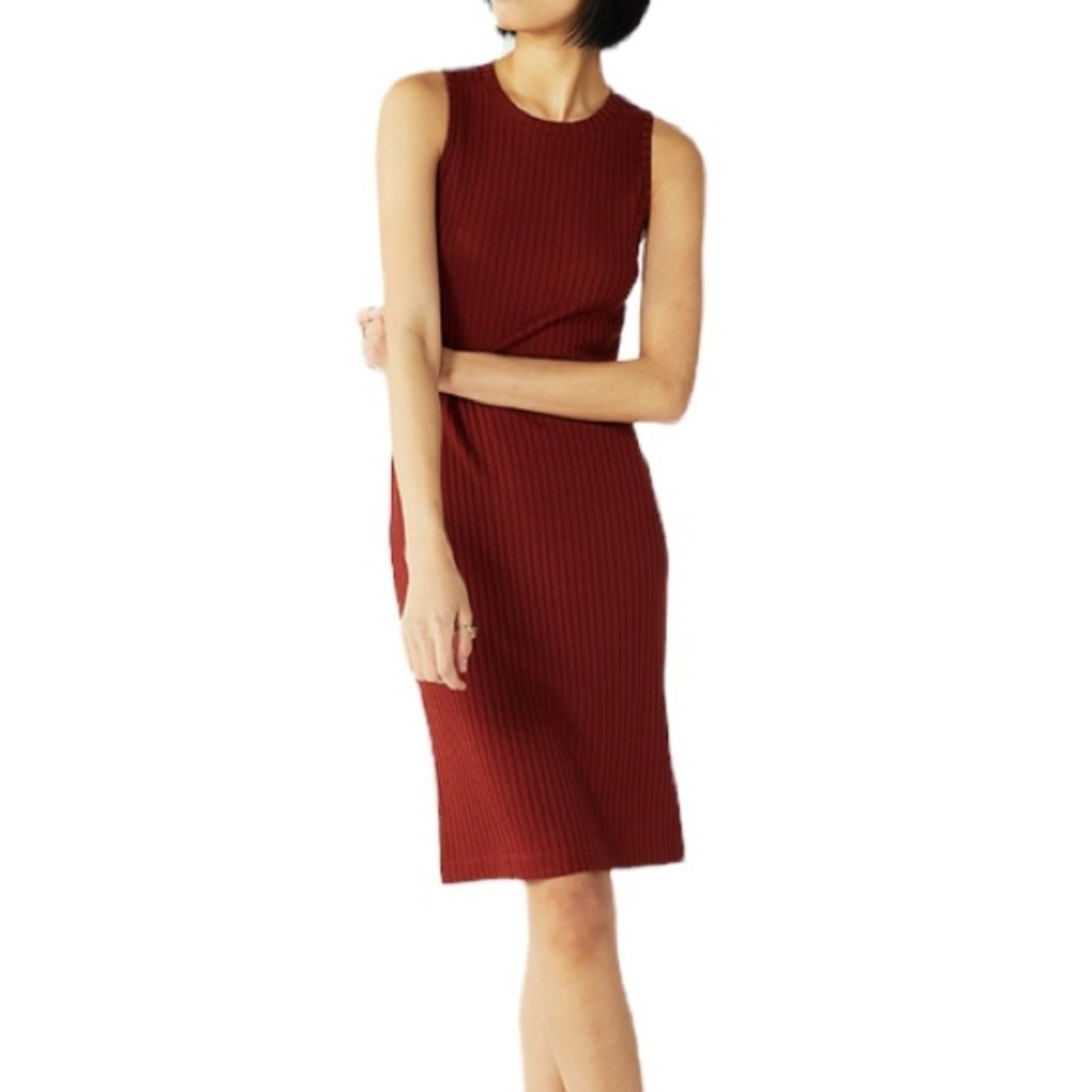 Nine West Ribbed Crewneck Midi Dress Sleeveless Plum Sz S - Picture 15 of 15
